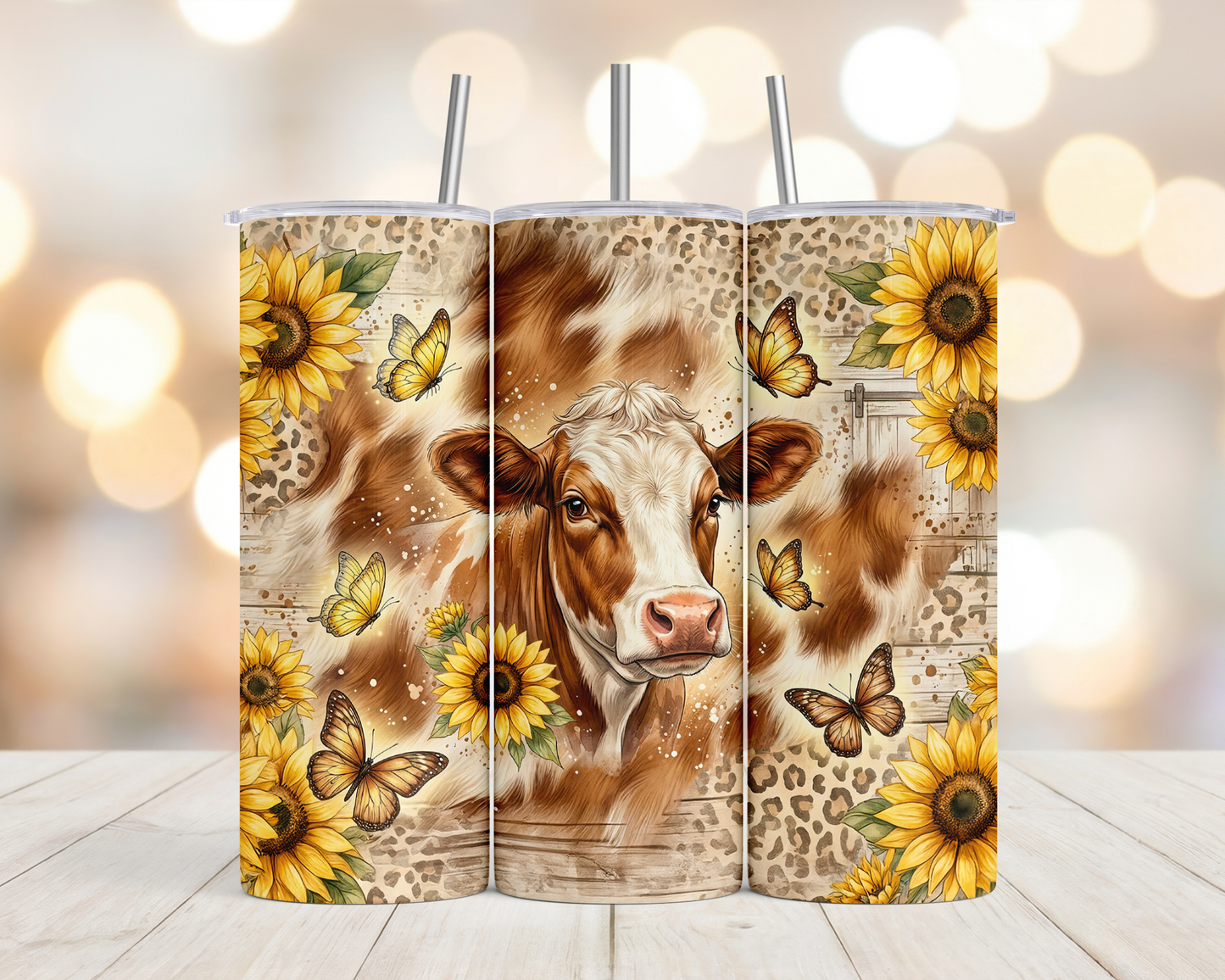 20oz Cows, sunflowers, butterflies, leopard print tumbler country