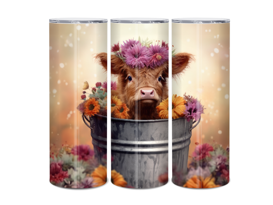 20oz Highland Cow in bucket Tumbler