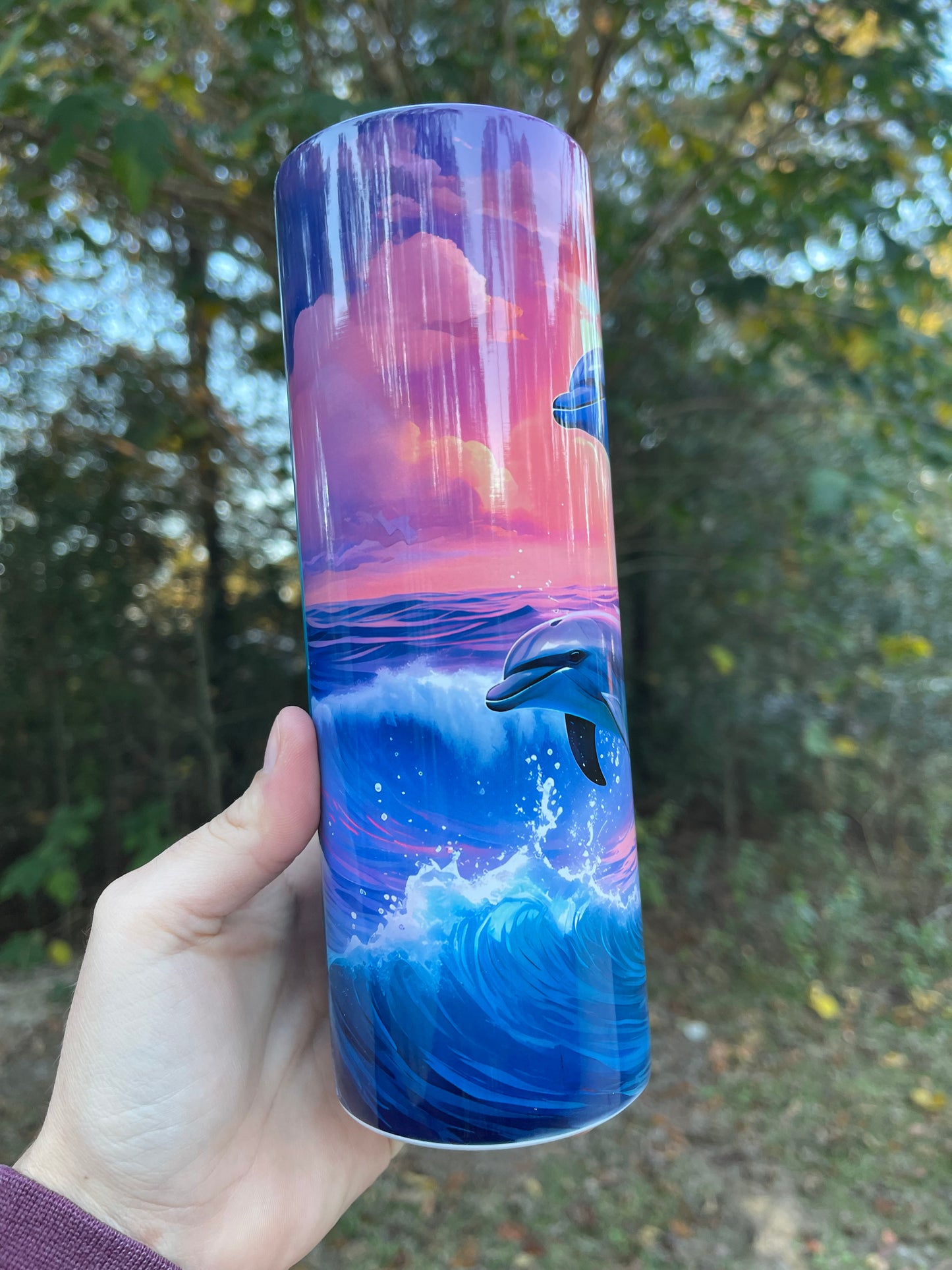 Dolphins sunset tumbler