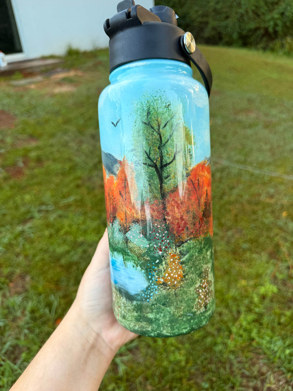 32oz Handpainted Fall scene