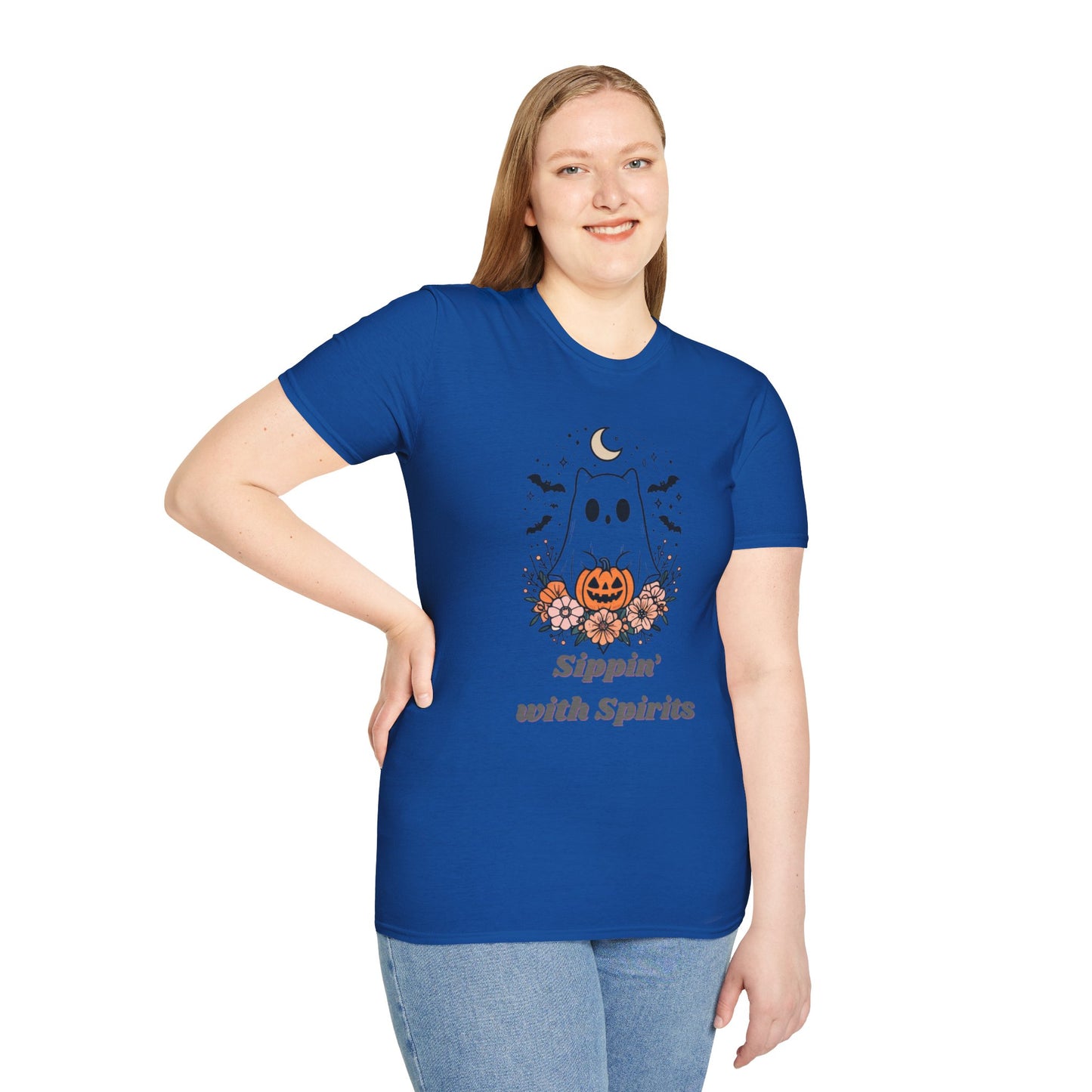Sippin' With Spirits Halloween Ghost T-Shirt, Unisex Softstyle Tee
