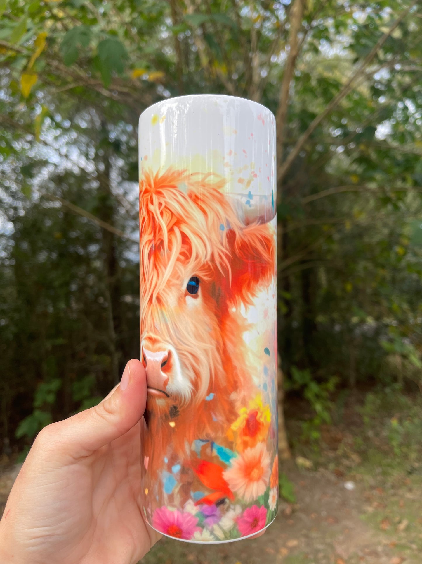 Floral rainbow color cow tumbler