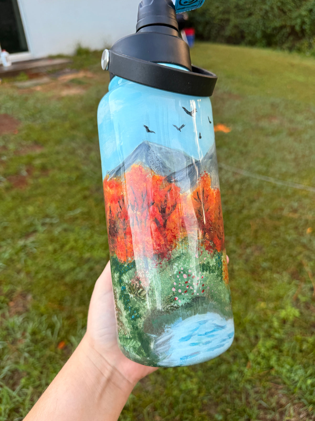 32oz Handpainted Fall scene