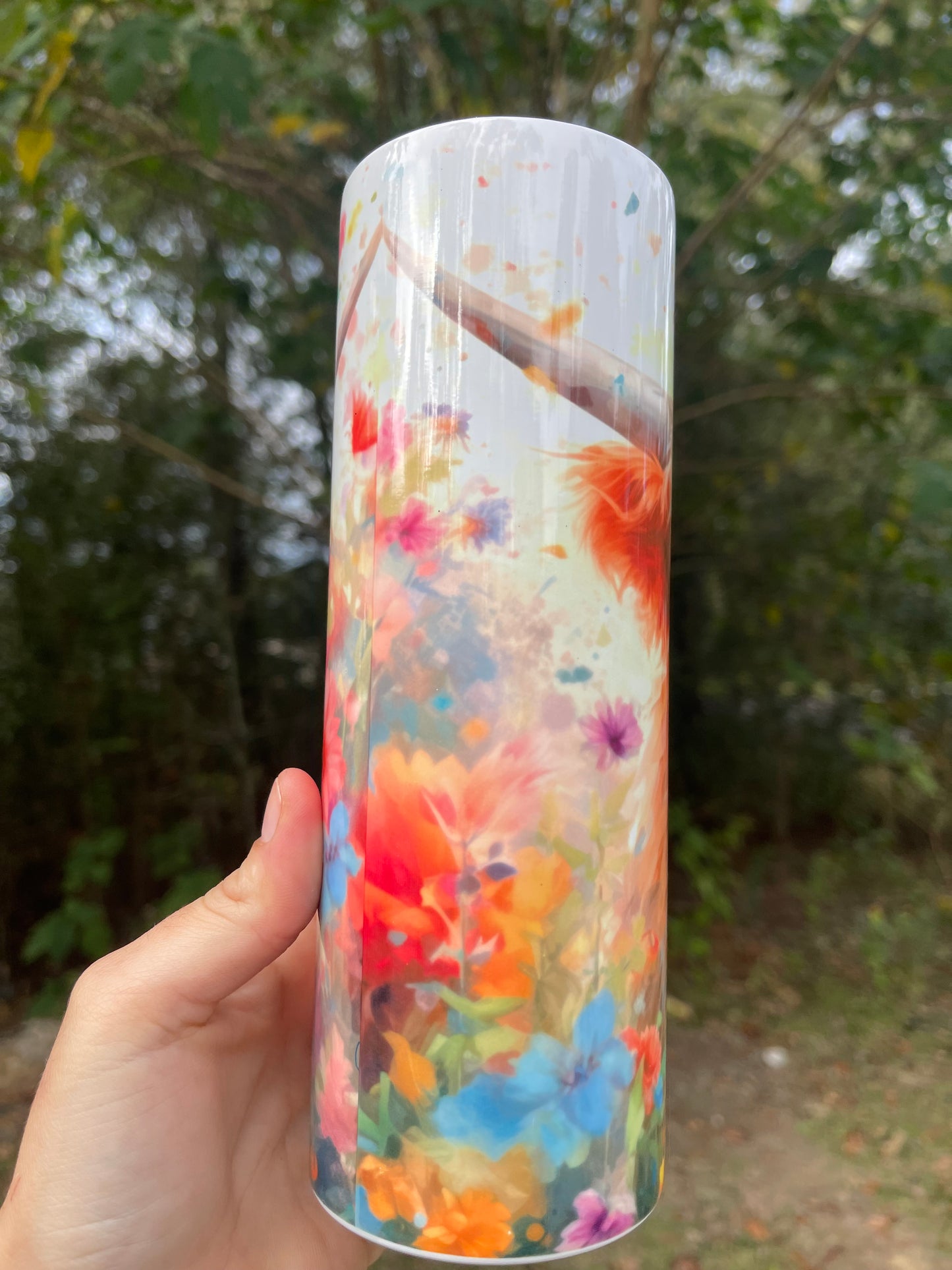 Floral rainbow color cow tumbler