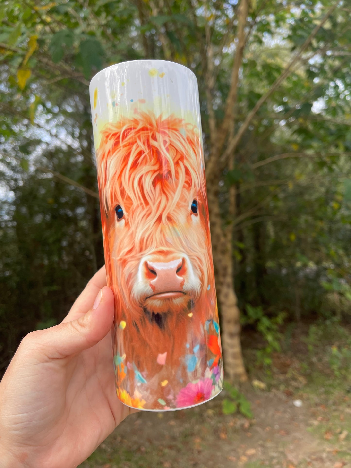 Floral rainbow color cow tumbler