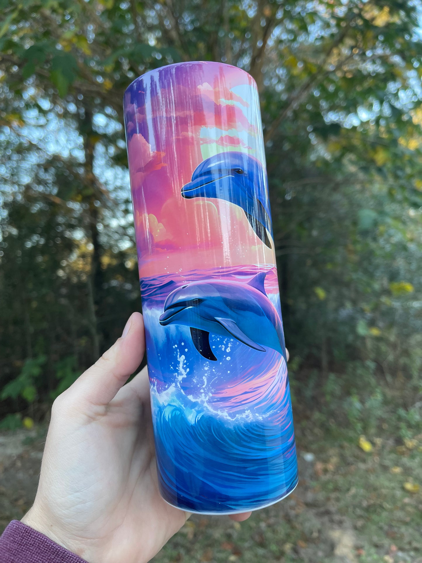 Dolphins sunset tumbler