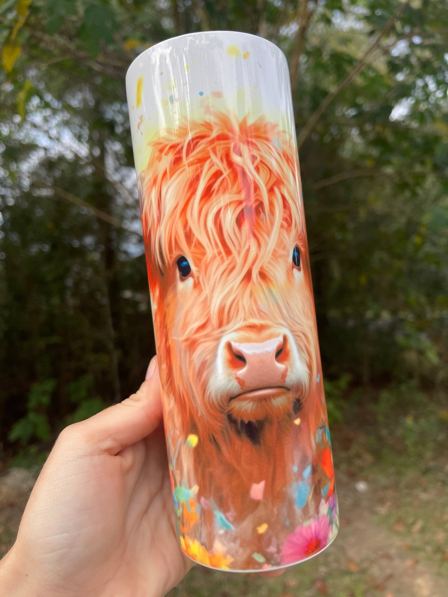 Floral rainbow color cow tumbler