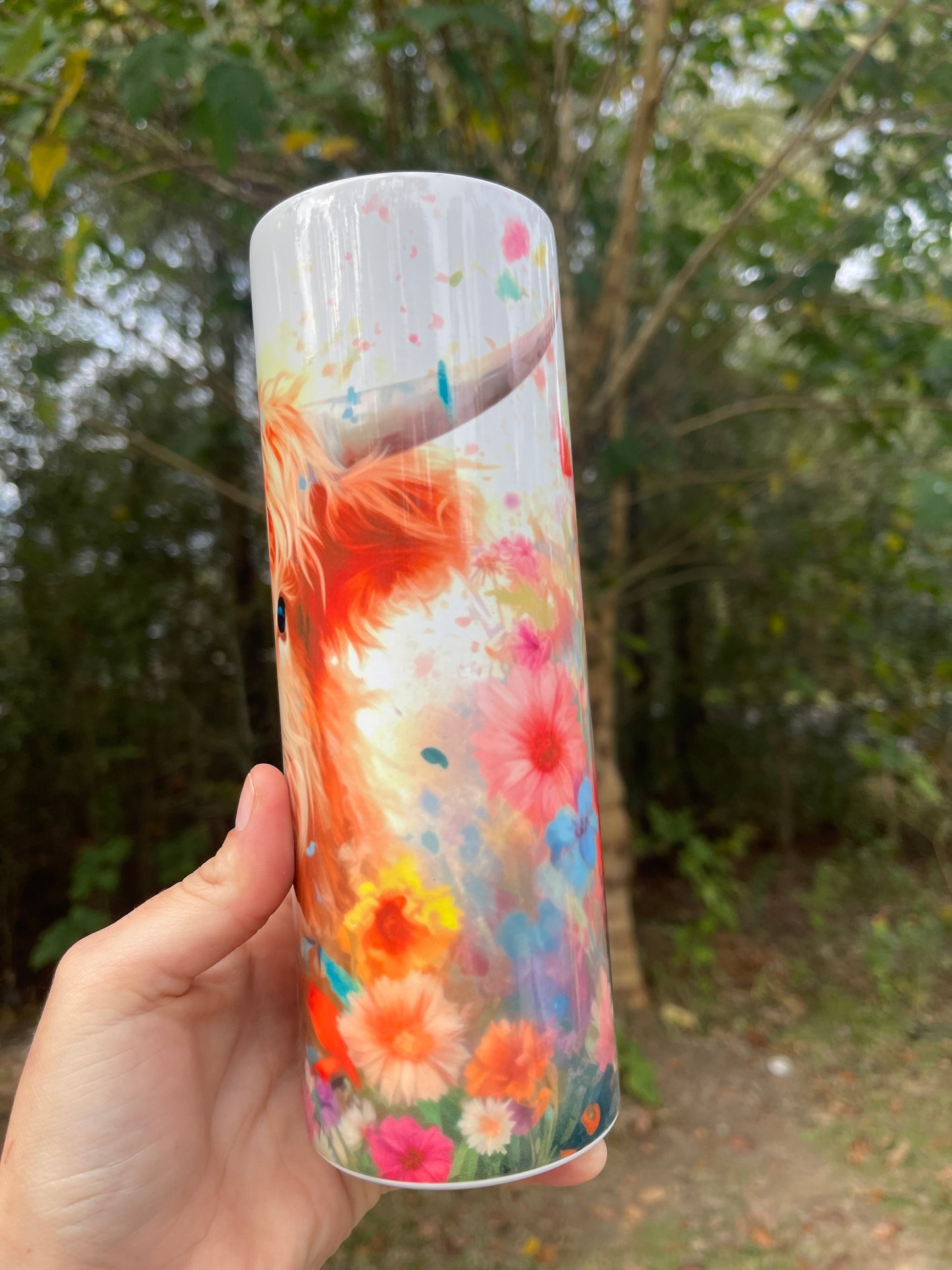 Floral rainbow color cow tumbler
