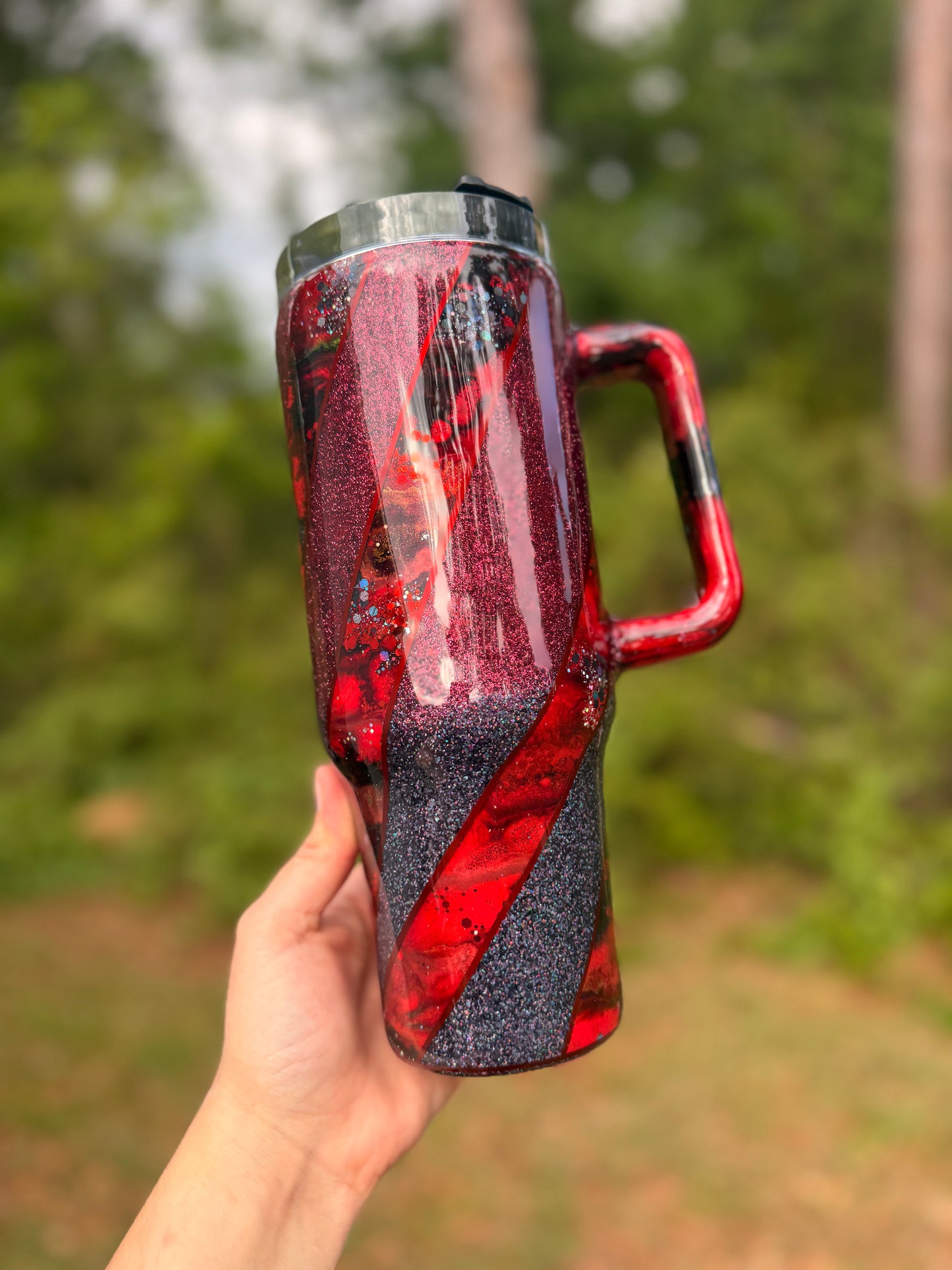 40oz Striped Reverse Glitter tumbler WAFFLE TICKET