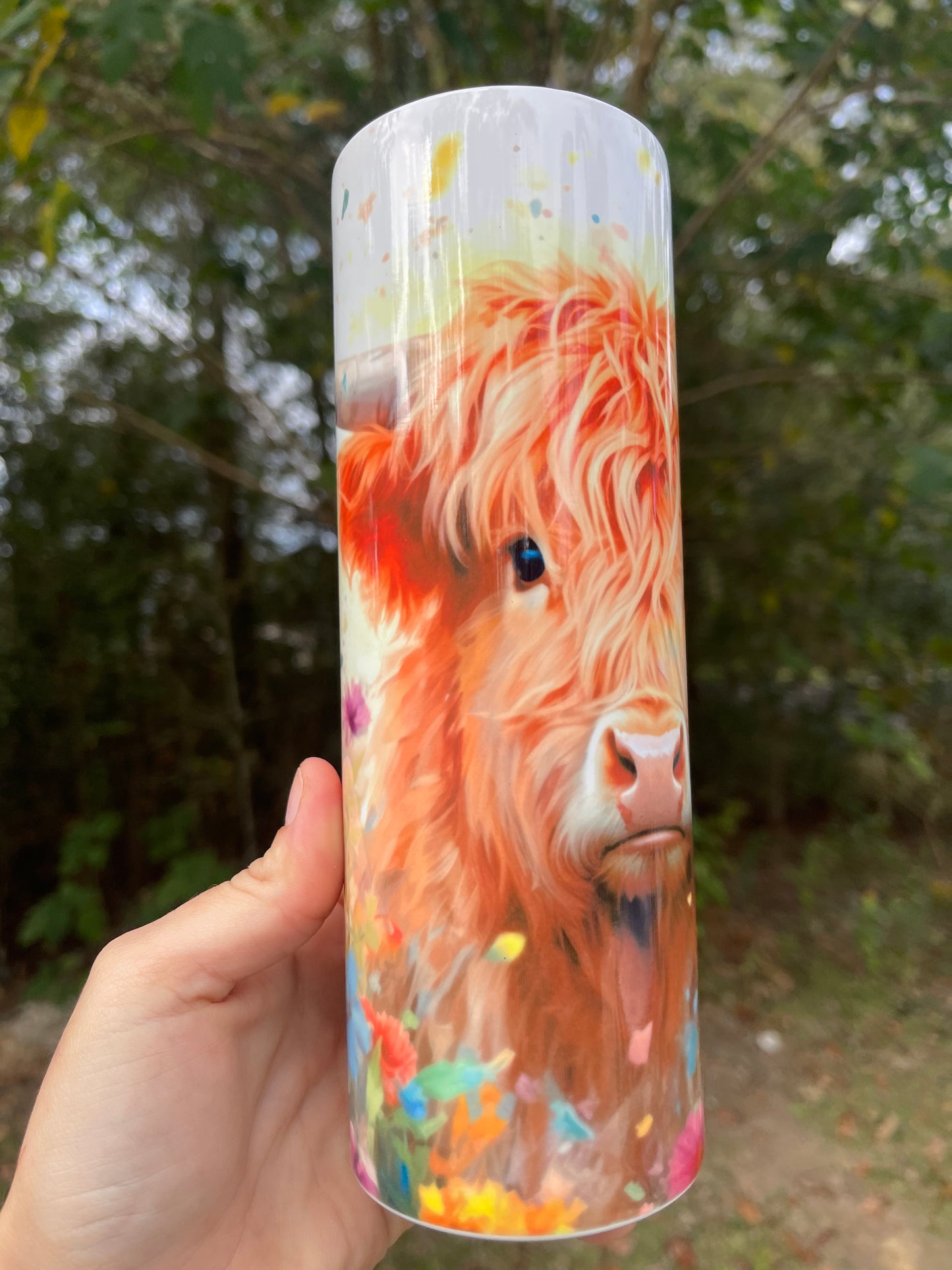 Floral rainbow color cow tumbler