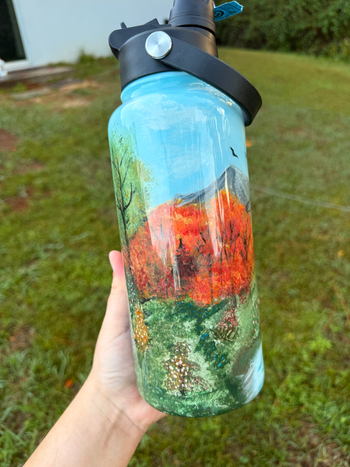 32oz Handpainted Fall scene