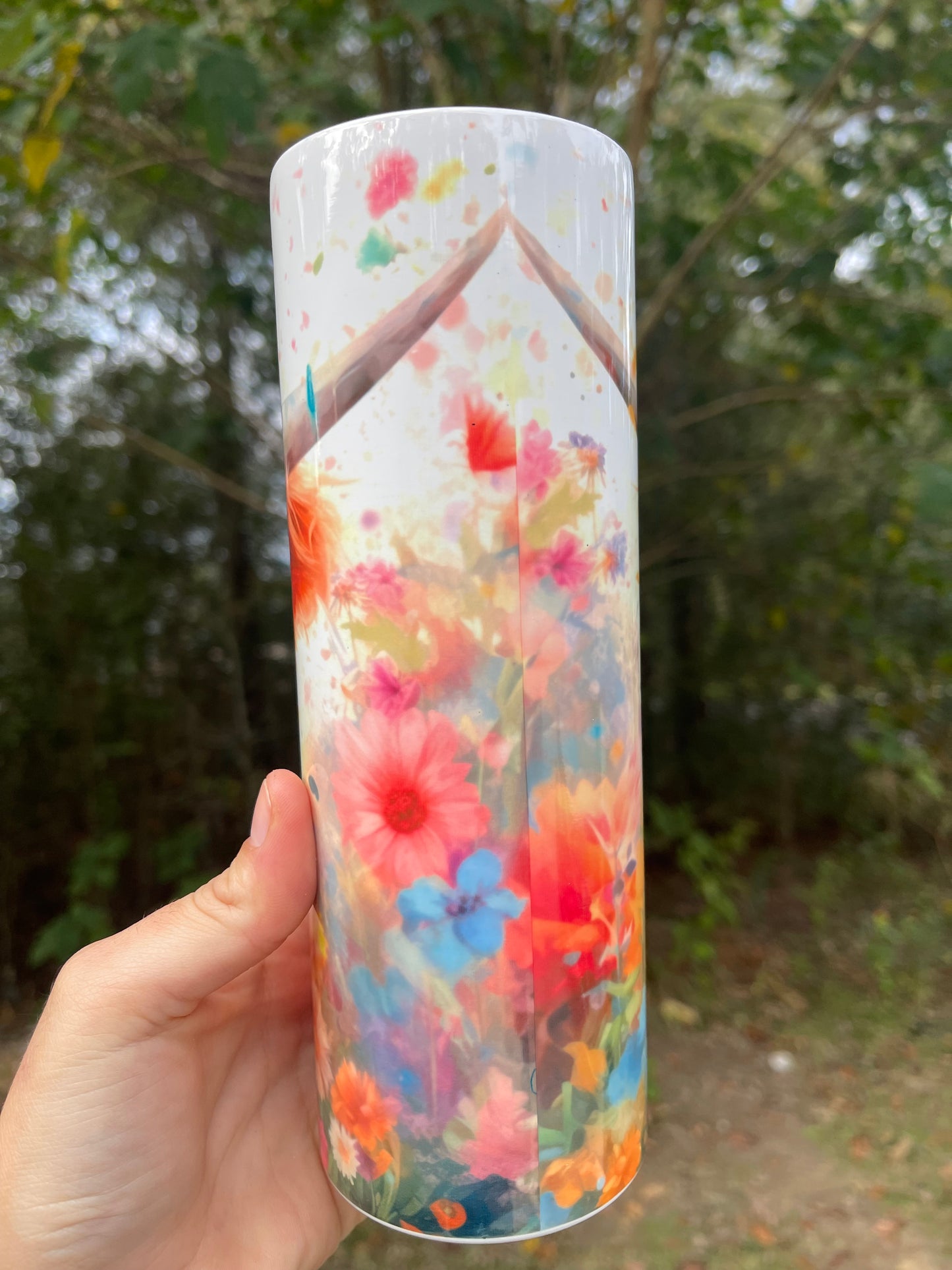 Floral rainbow color cow tumbler