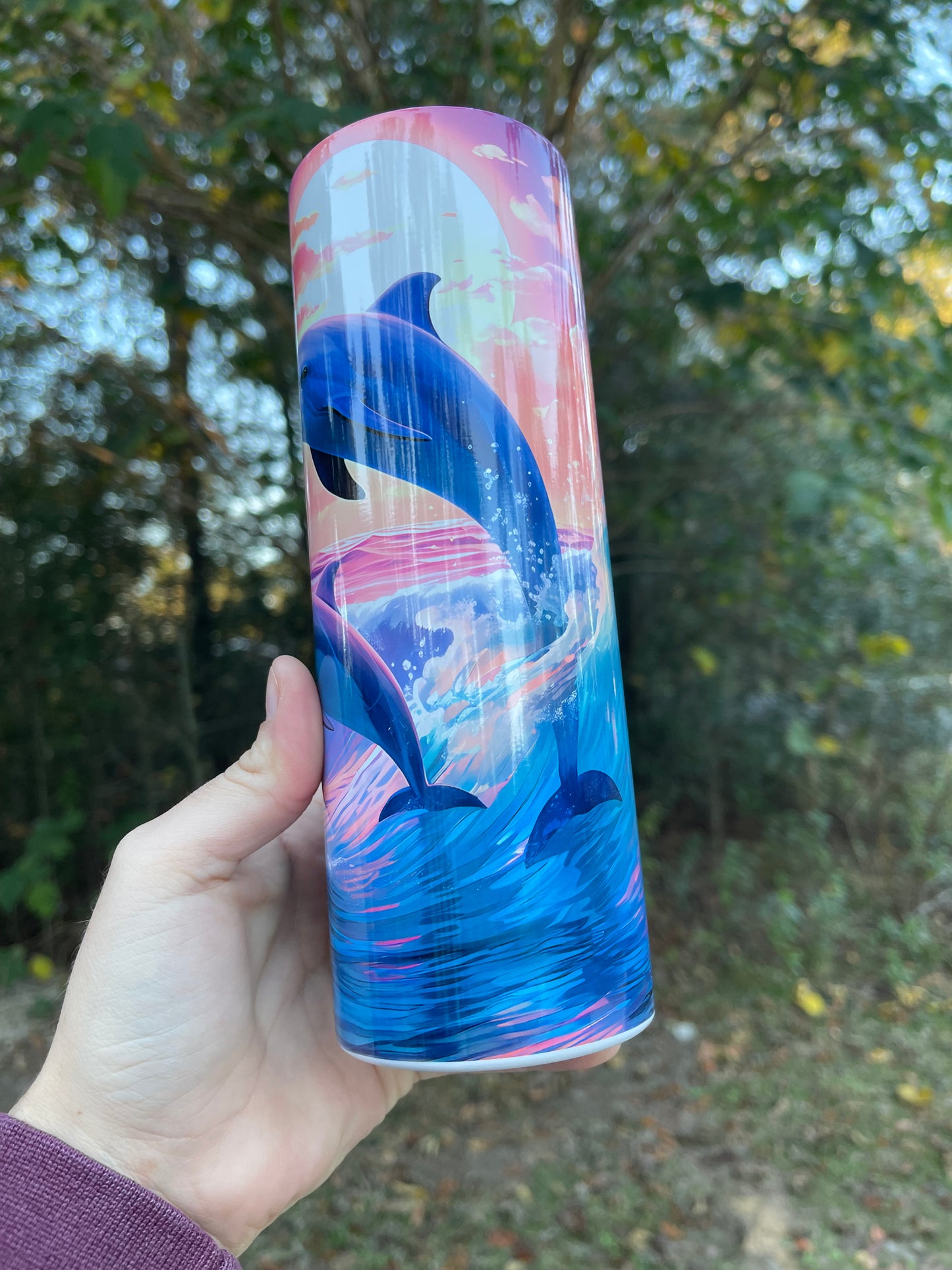 Dolphins sunset tumbler