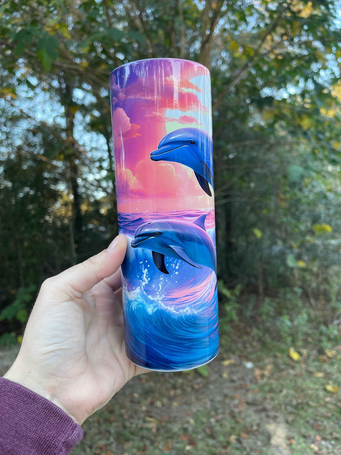 Dolphins sunset tumbler
