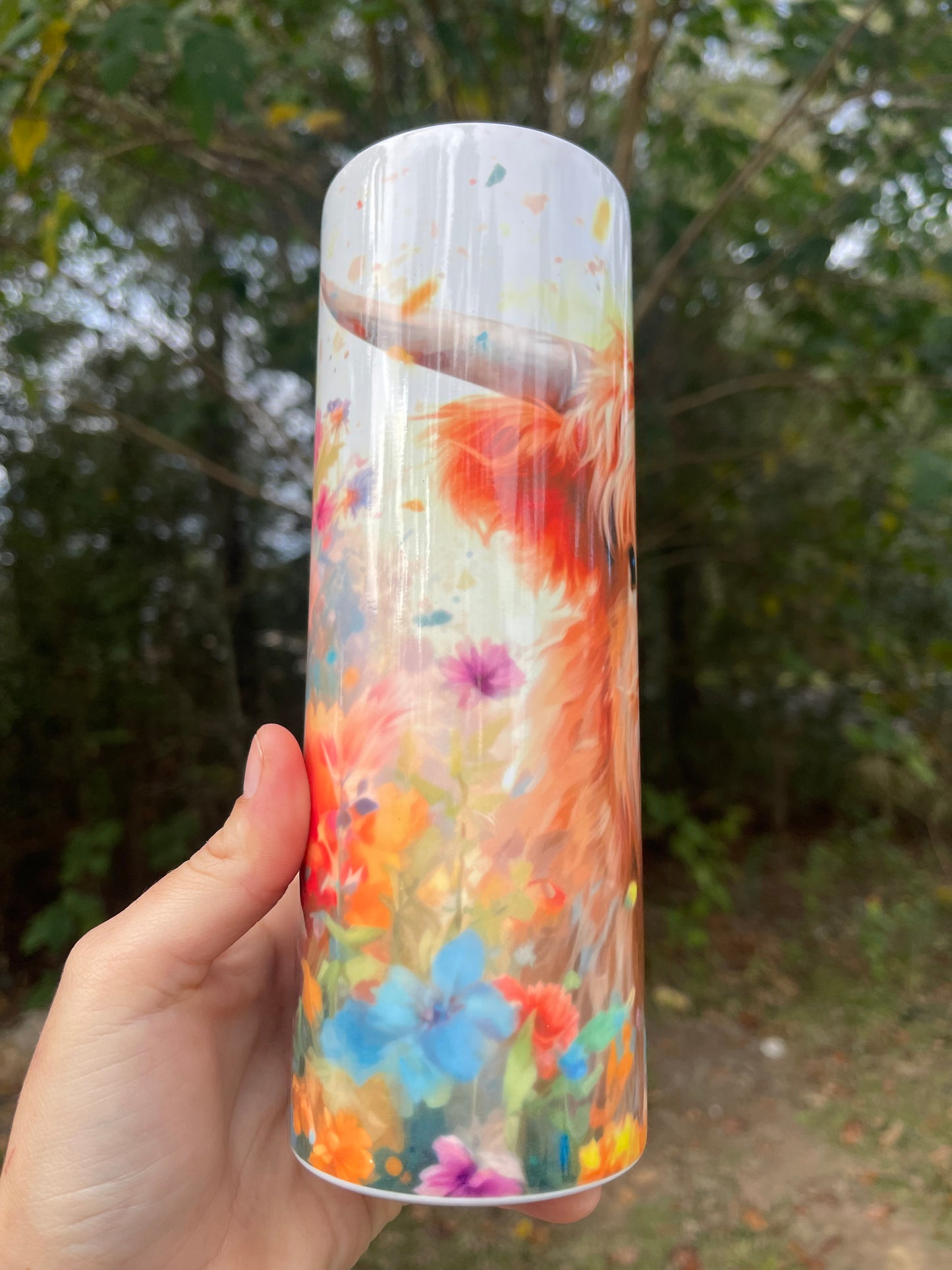 Floral rainbow color cow tumbler