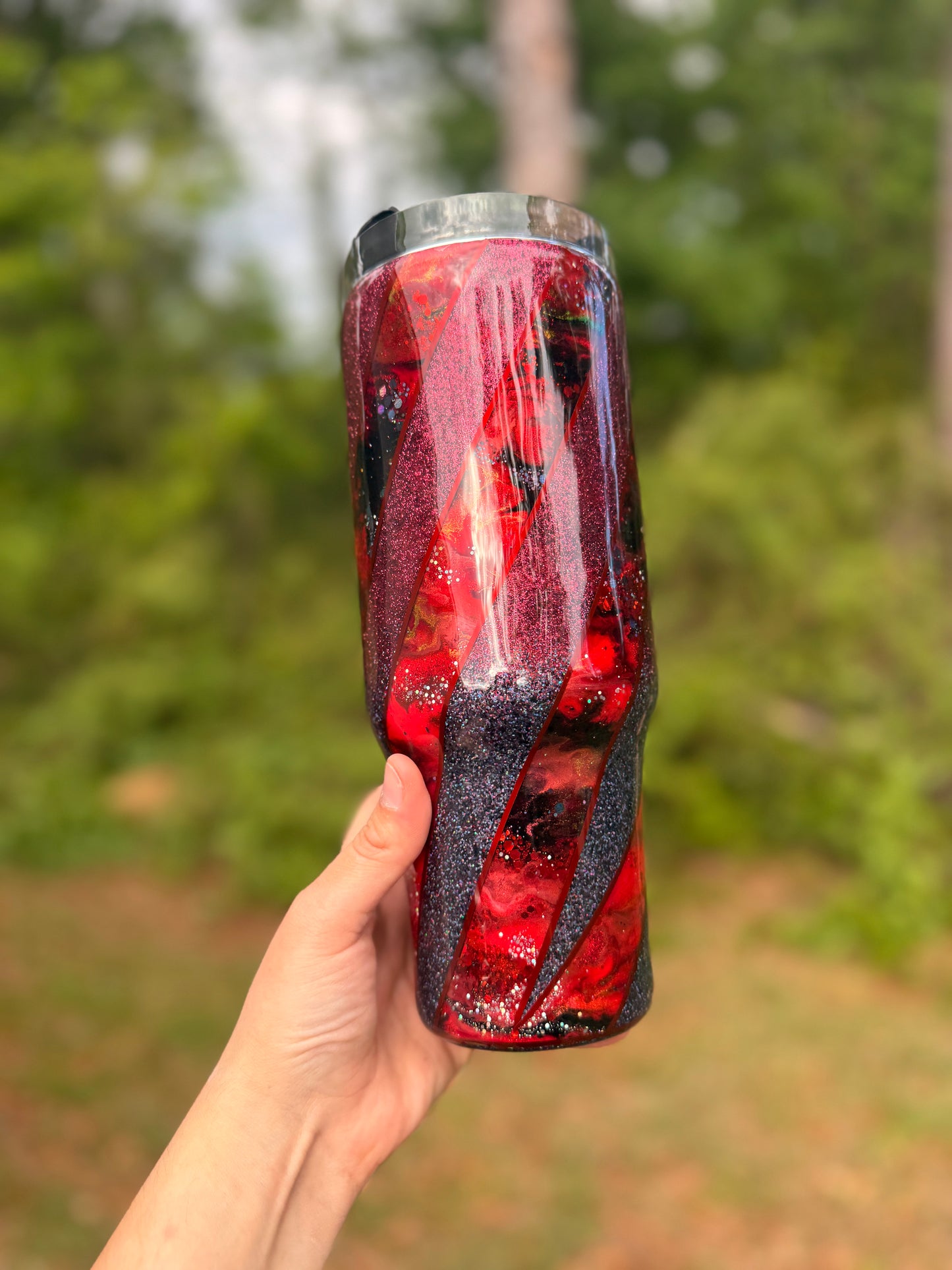 40oz Striped Reverse Glitter tumbler WAFFLE TICKET