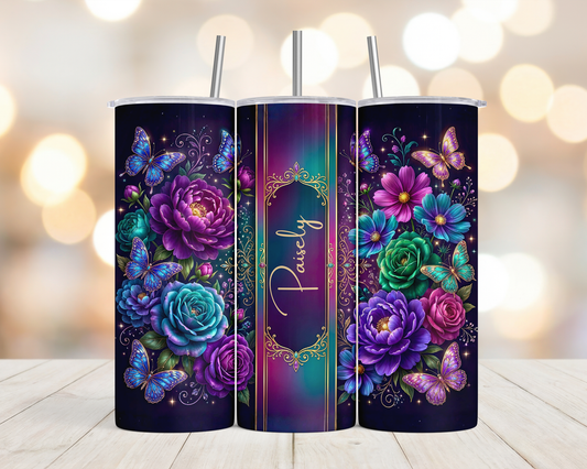 20oz Personalized with name Floral Butterflies