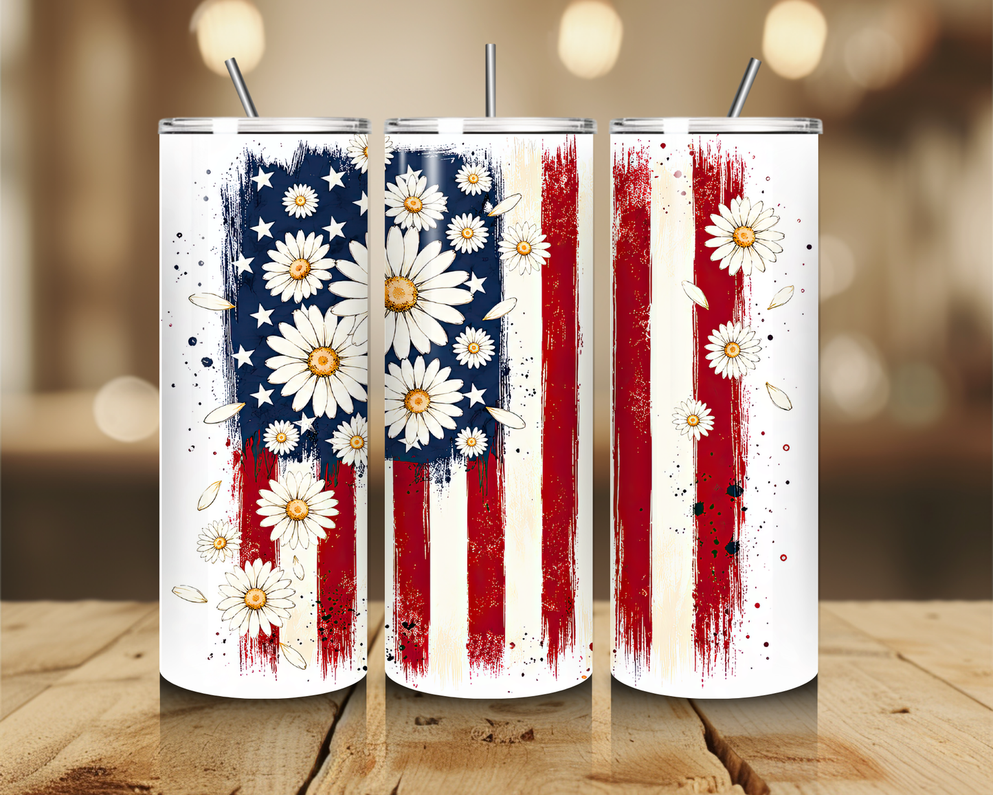 20oz Floral Daisy American Flag Tumbler