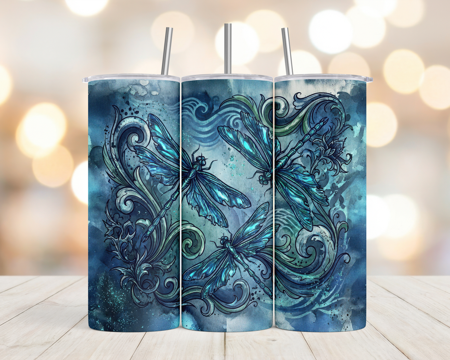 20oz Dragonflies- Teal blue