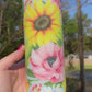 Beautiful rose blue pink yellow sunflower rose, floral artsy spring tumbler 20oz. With lid and straw. Personalizable