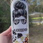 Lacrosse mom life mom bun 20oz skinny tumbler with cheetah print