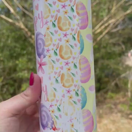 Easter egg, Easter themed unique and cute multicolored and multisided designs. 20oz skinny tumblers with lid and straw. Available in 12oz