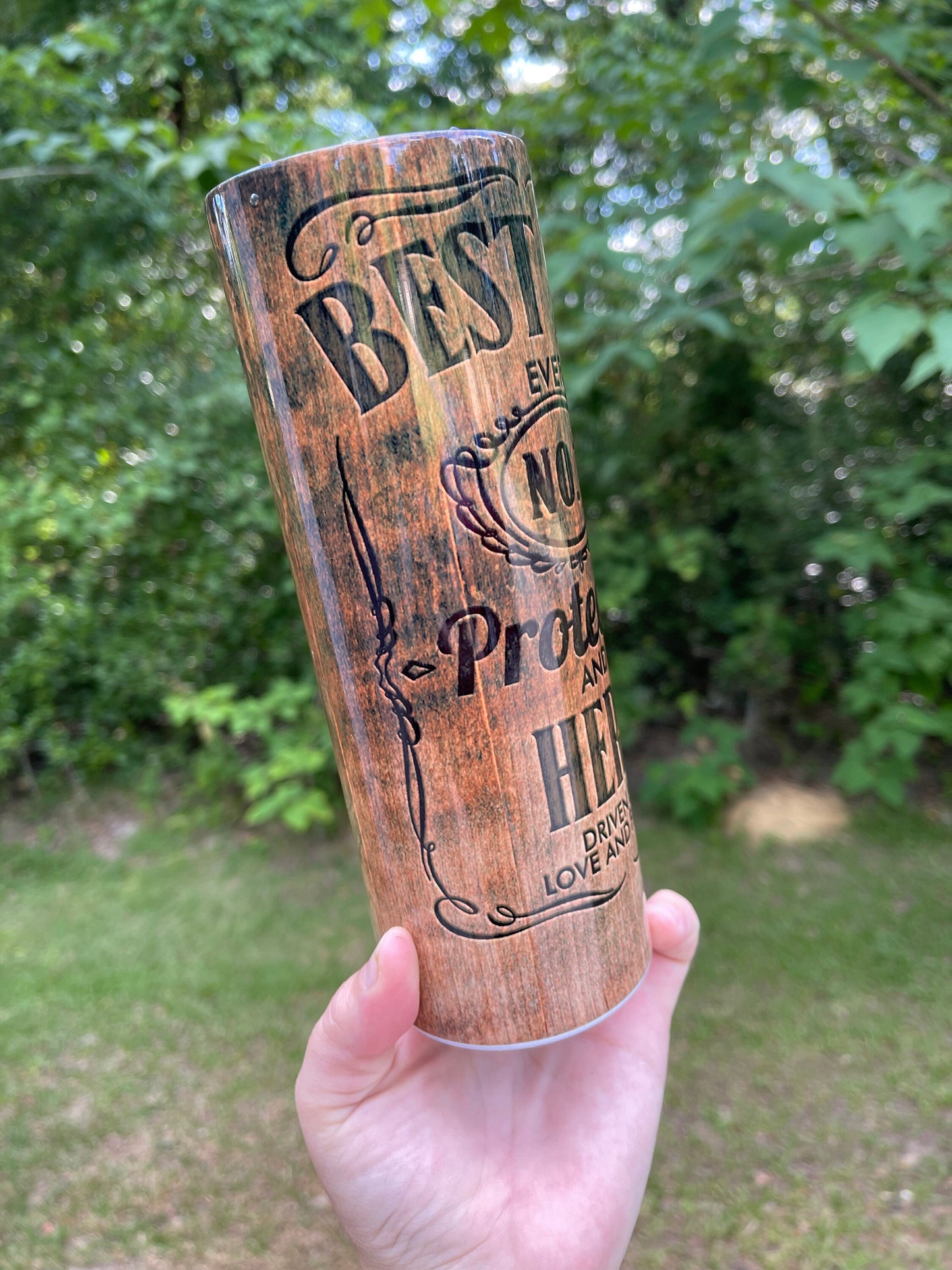 Best dad wood grain look 20 oz tumbler, fathers day tumbler- hero and protector