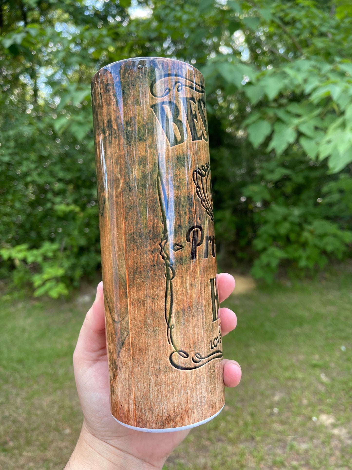 Best dad wood grain look 20 oz tumbler, fathers day tumbler- hero and protector