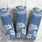 Blue denim fabric 20oz skinny tumbler white lace lacy look
