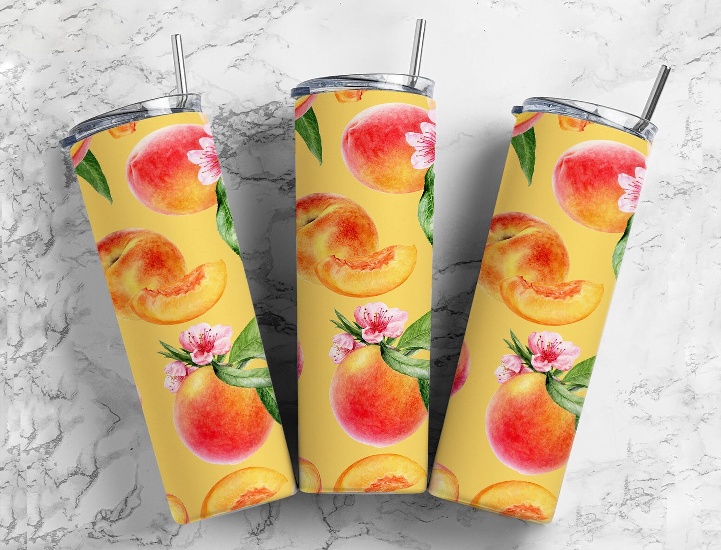 Fresh peaches yellow and orange cute 20oz skinny tumbler OR 12oz Kids Bottle