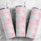 Pastel floral leaves palm frons pink and blue 20oz skinny tumbler or 12oz kids bottle