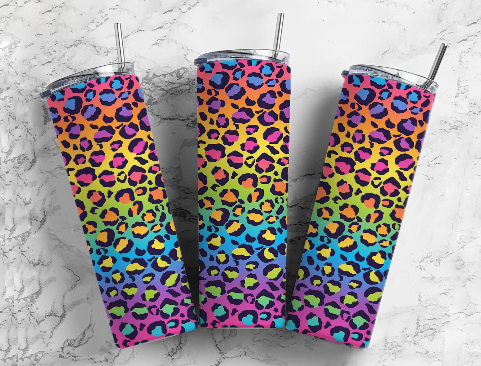 Rainbow colored cheetah print 20oz tumbler