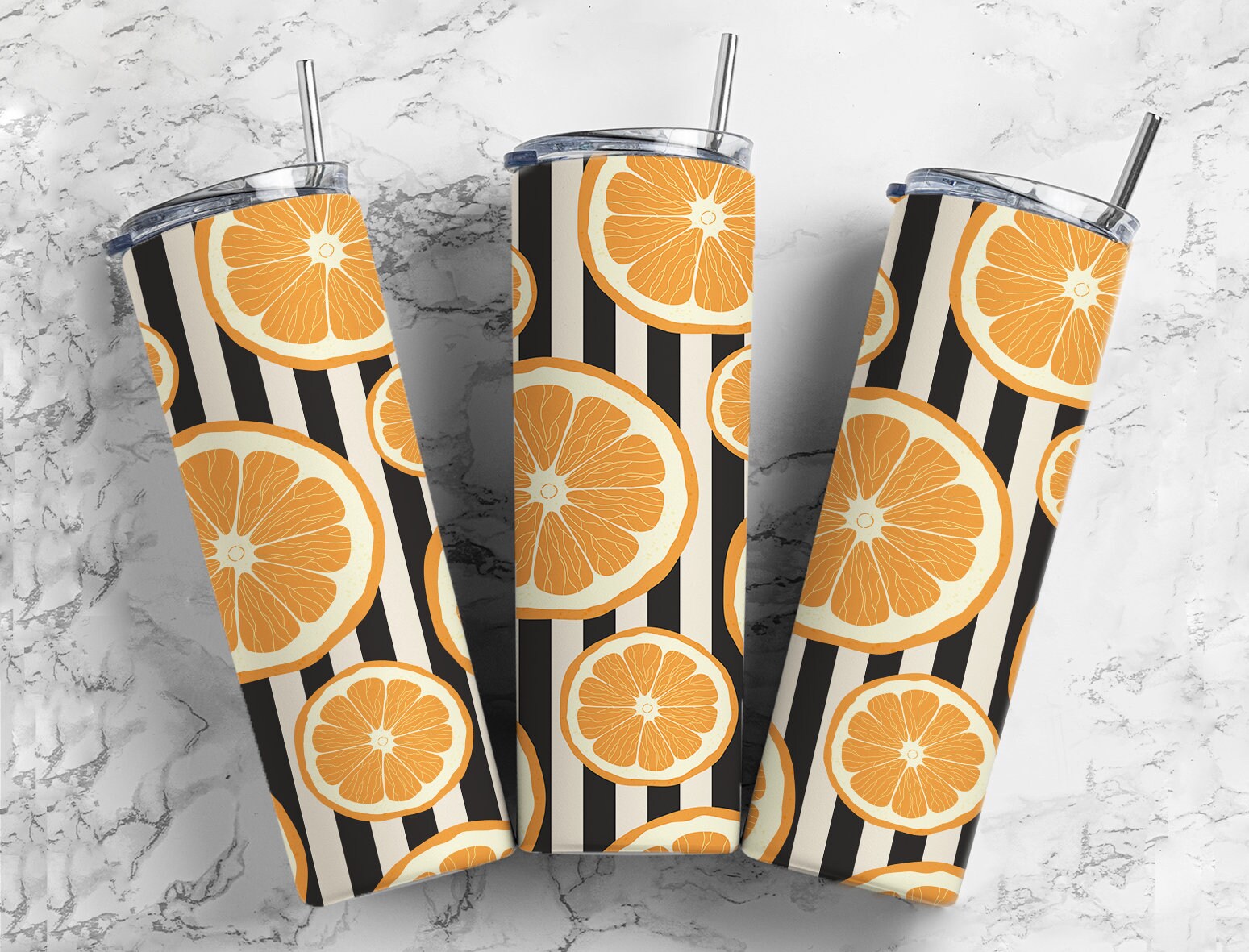 Cute Oranges with stripes orange slices 20oz skinny tumbler OR 12oz kids bottle