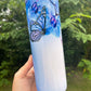 Blue butterfly and blue orchid flowers pretty floral 20oz skinny tumbler