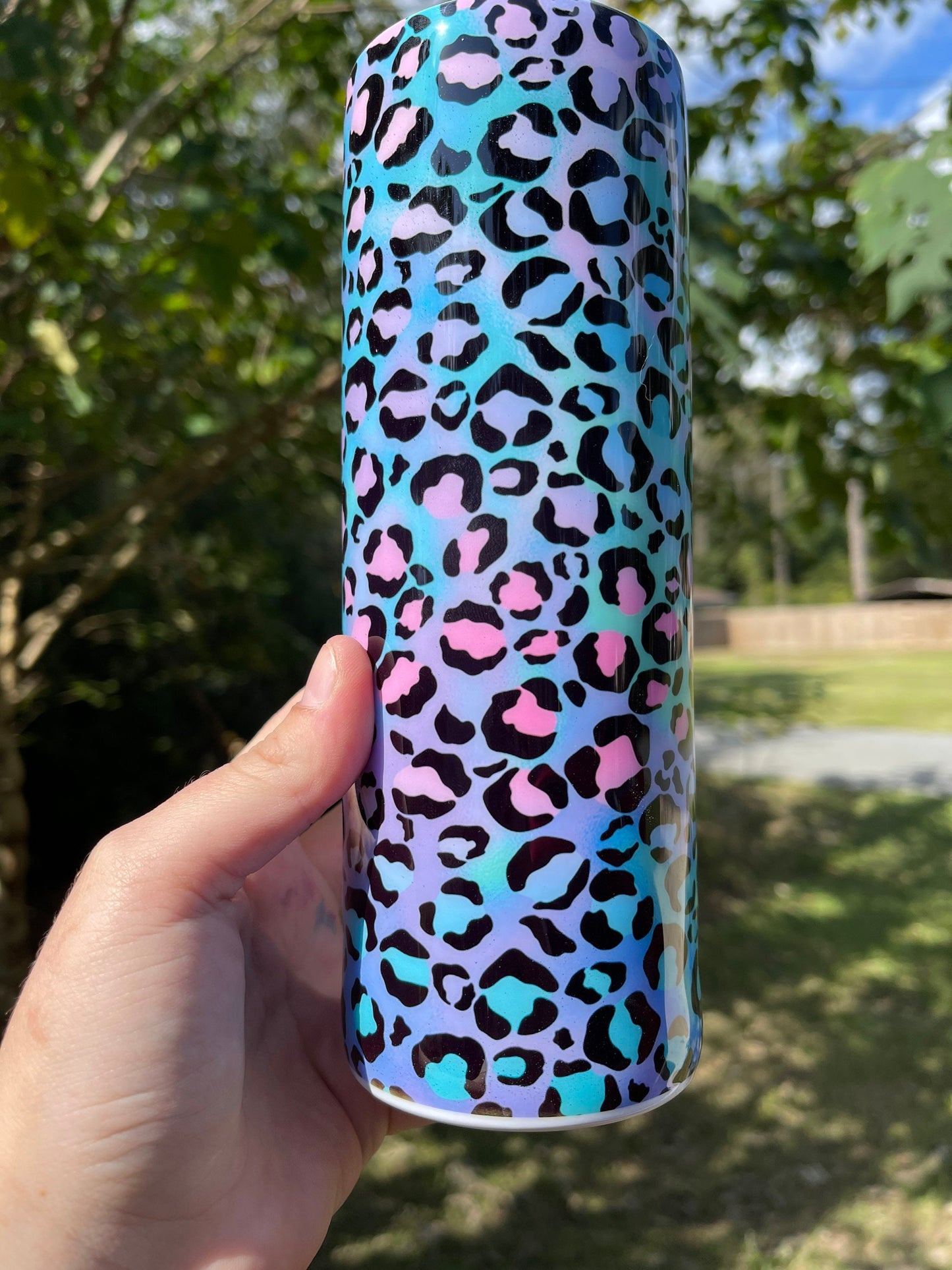 Blue Pink and purple cheetah print 20oz tumbler