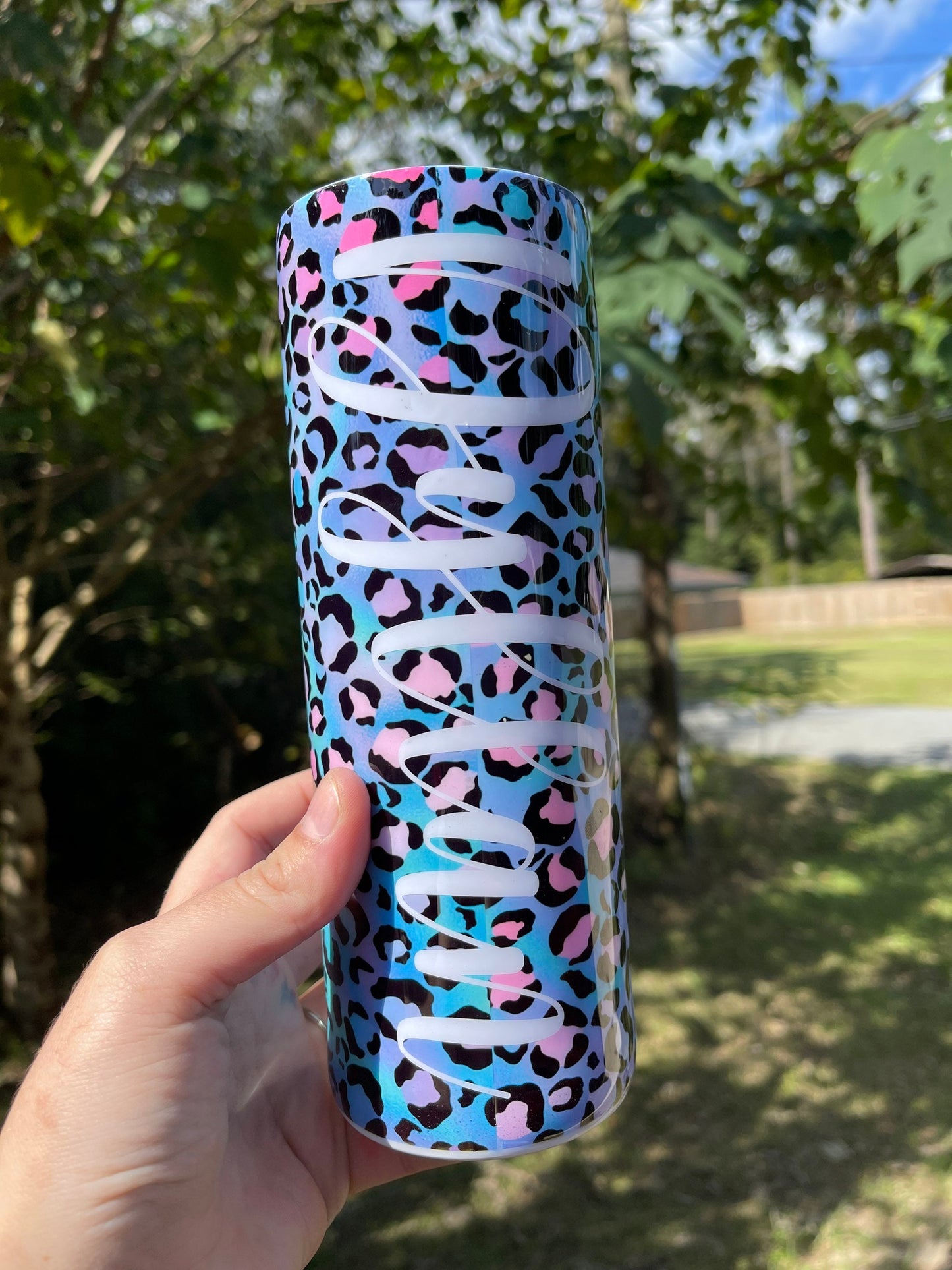 Blue Pink and purple cheetah print 20oz tumbler
