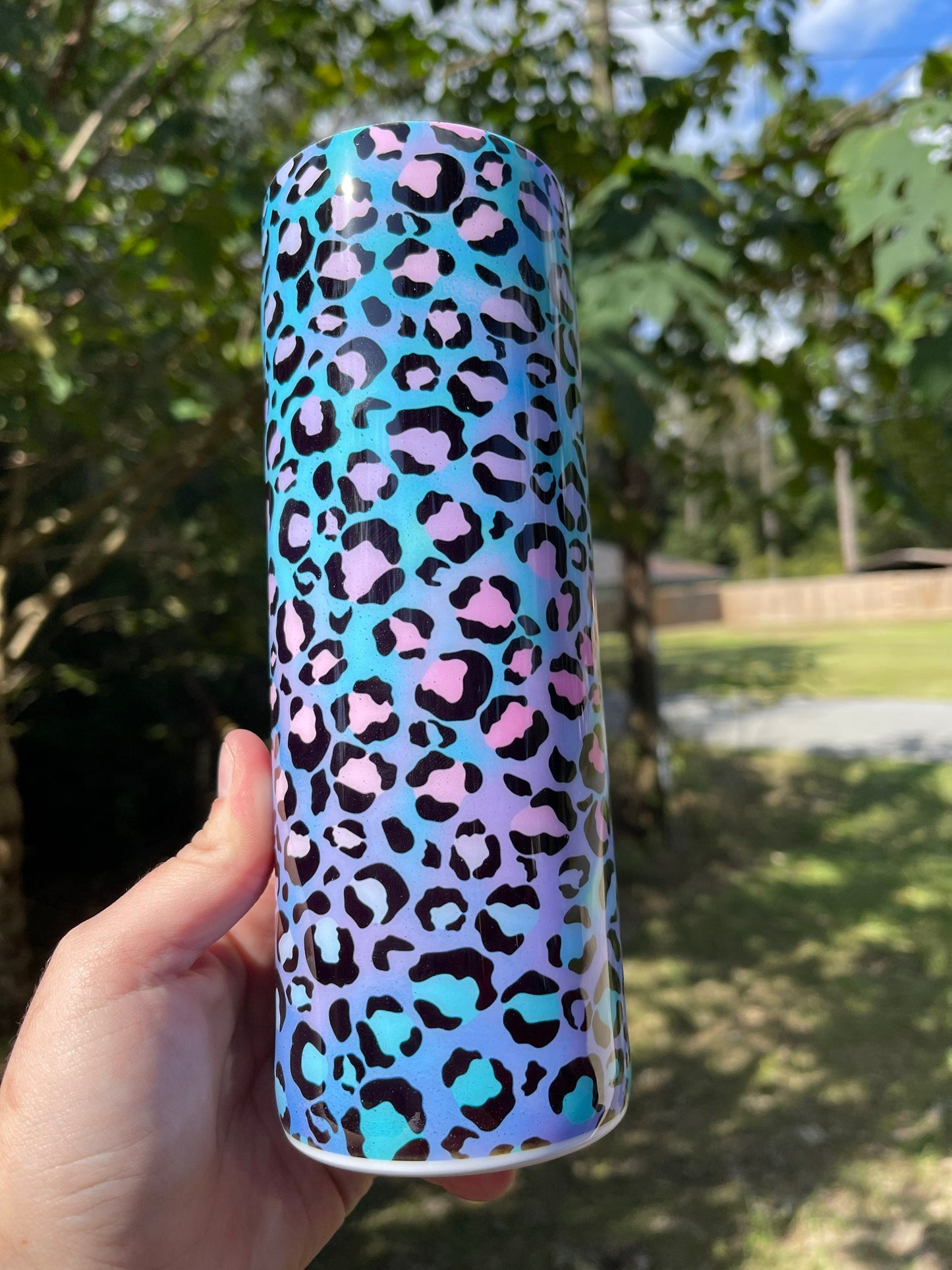Blue Pink and purple cheetah print 20oz tumbler