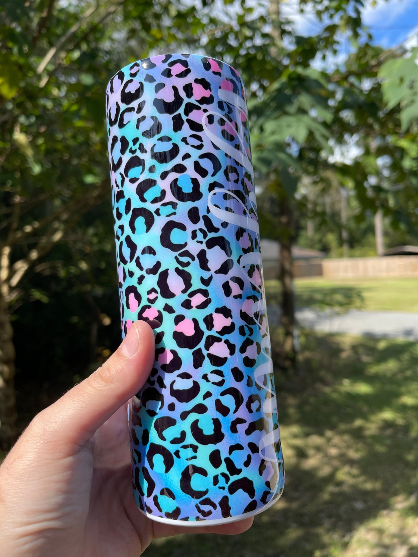 Blue Pink and purple cheetah print 20oz tumbler