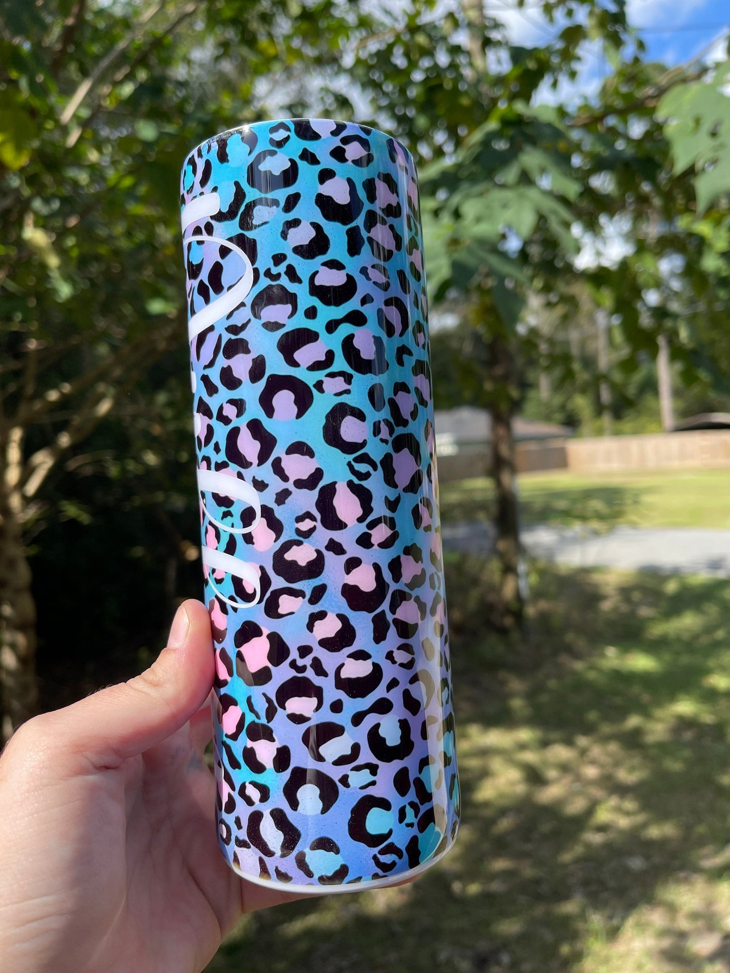 Blue Pink and purple cheetah print 20oz tumbler
