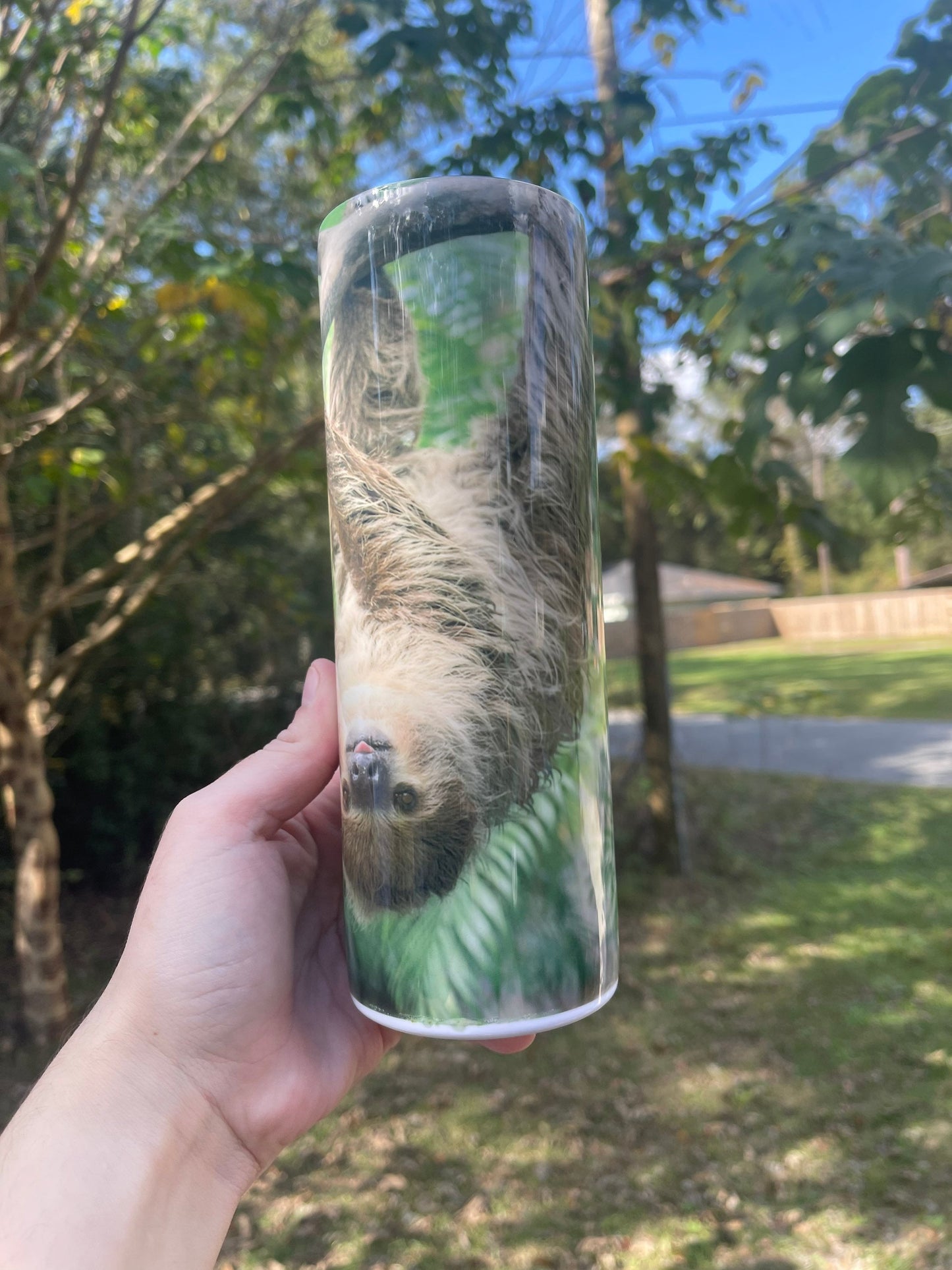 Sloth lovers upside down sloth real HD 20oz skinny tumbler