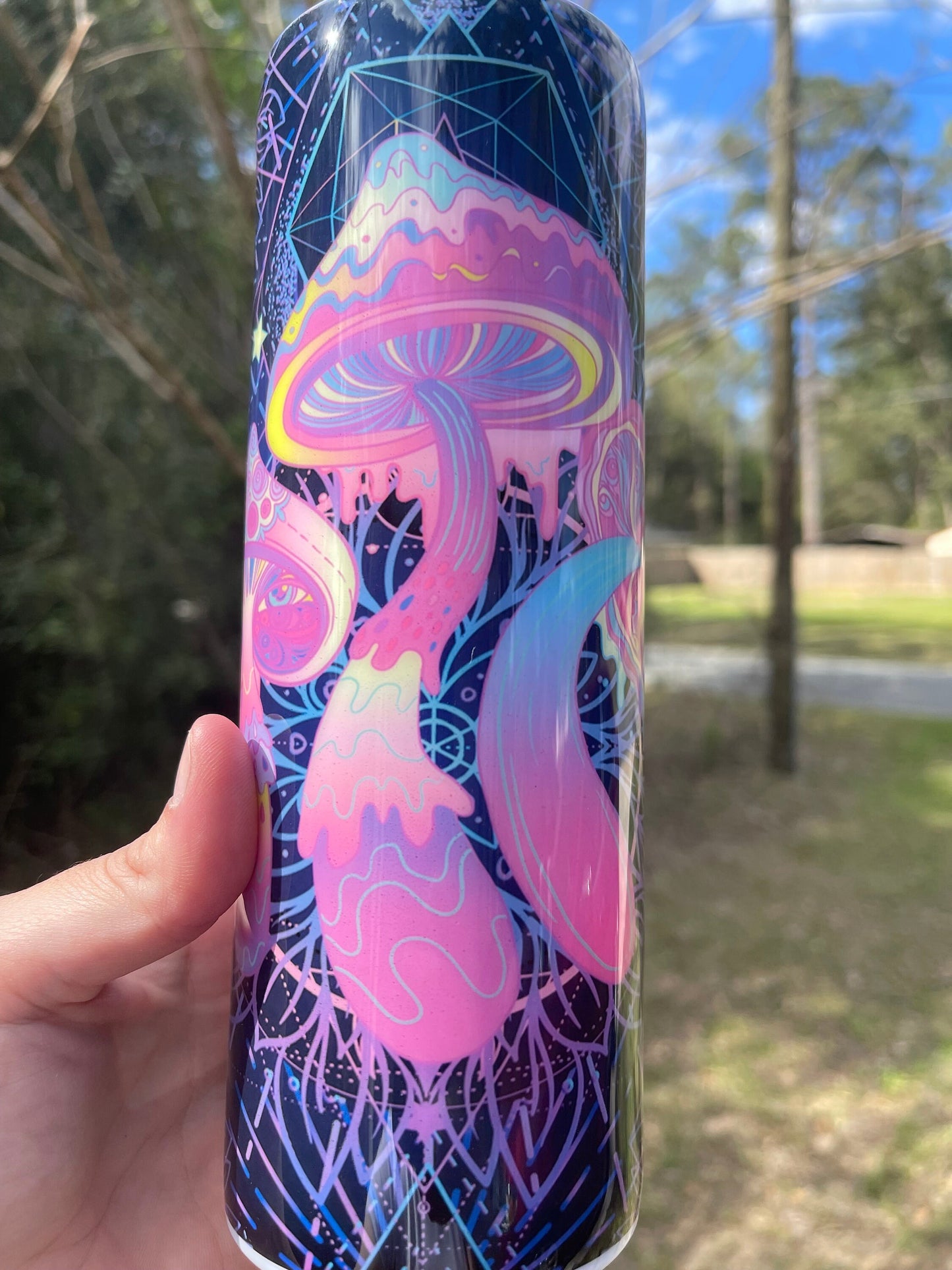 Purple and pink retro abstract mushroom 20oz skinny tumbler OR 12oz kids bottle