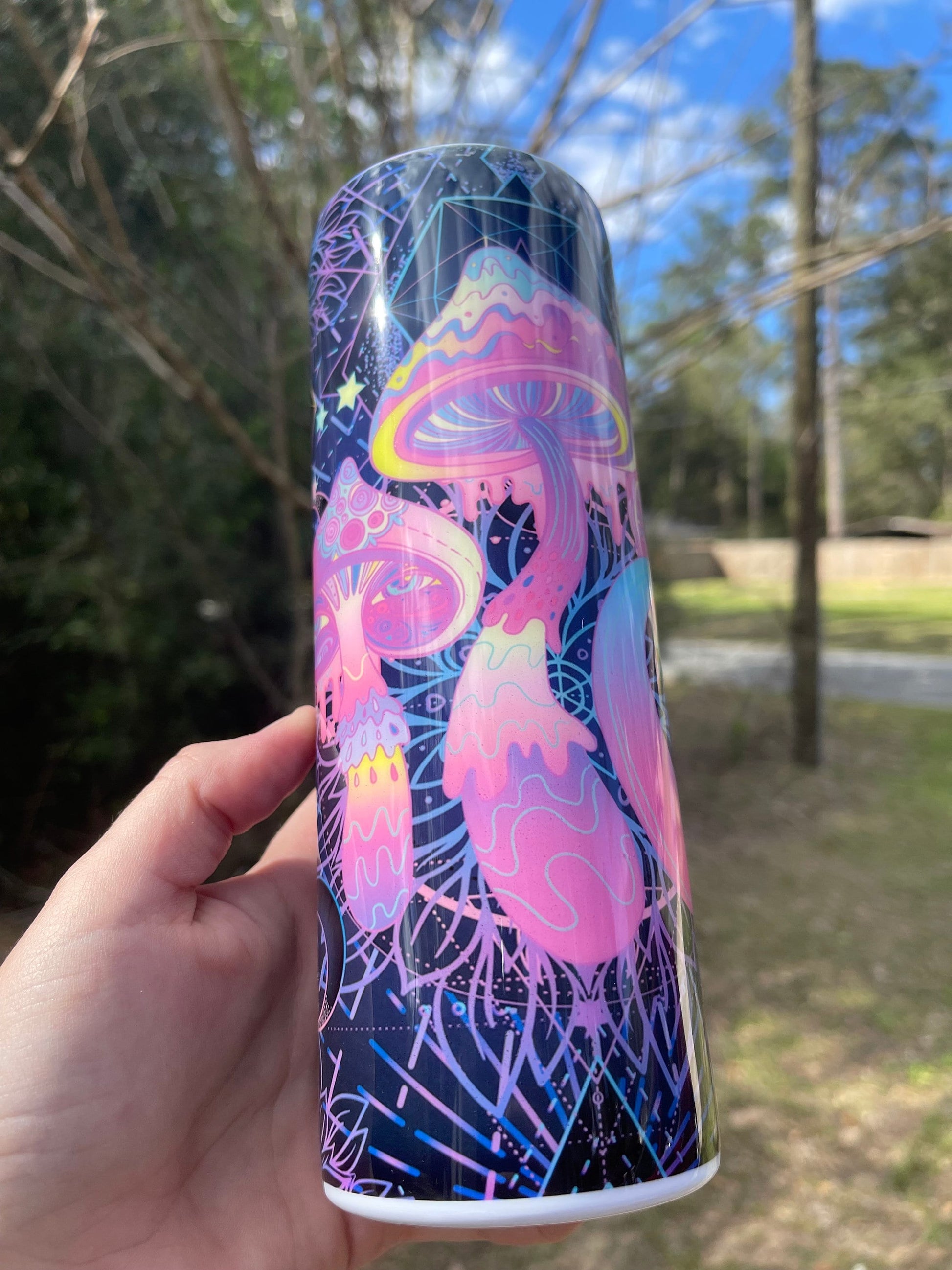 Purple and pink retro abstract mushroom 20oz skinny tumbler OR 12oz kids bottle