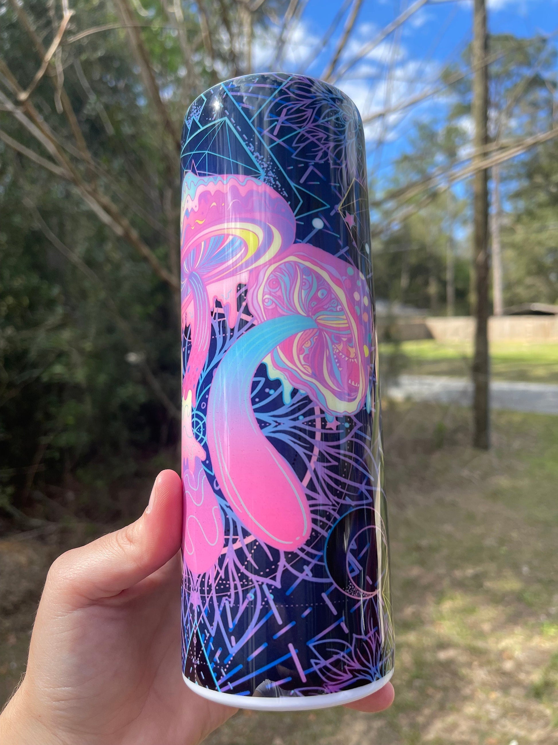 Purple and pink retro abstract mushroom 20oz skinny tumbler OR 12oz kids bottle