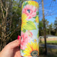 Beautiful rose blue pink yellow sunflower rose, floral artsy spring tumbler 20oz. With lid and straw. Personalizable