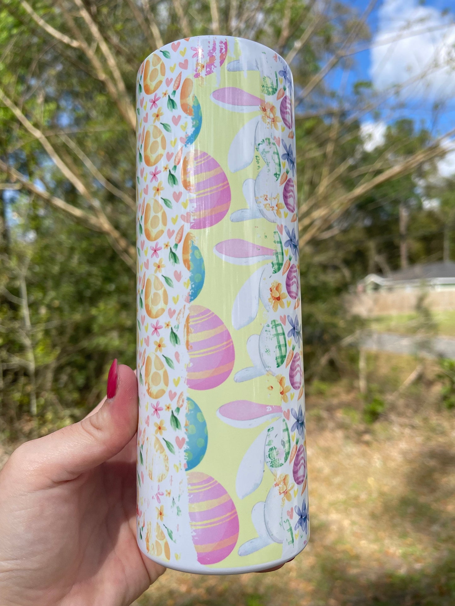 Easter egg, Easter themed unique and cute multicolored and multisided designs. 20oz skinny tumblers with lid and straw. Available in 12oz