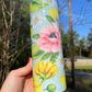 Beautiful rose blue pink yellow sunflower rose, floral artsy spring tumbler 20oz. With lid and straw. Personalizable