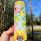 Beautiful rose blue pink yellow sunflower rose, floral artsy spring tumbler 20oz. With lid and straw. Personalizable