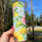 Beautiful rose blue pink yellow sunflower rose, floral artsy spring tumbler 20oz. With lid and straw. Personalizable
