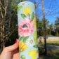 Beautiful rose blue pink yellow sunflower rose, floral artsy spring tumbler 20oz. With lid and straw. Personalizable