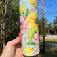 Beautiful rose blue pink yellow sunflower rose, floral artsy spring tumbler 20oz. With lid and straw. Personalizable